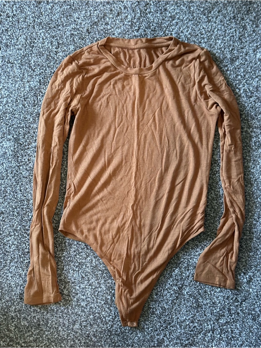 Long Sleeve Women's Bodysuit in Camel Brown